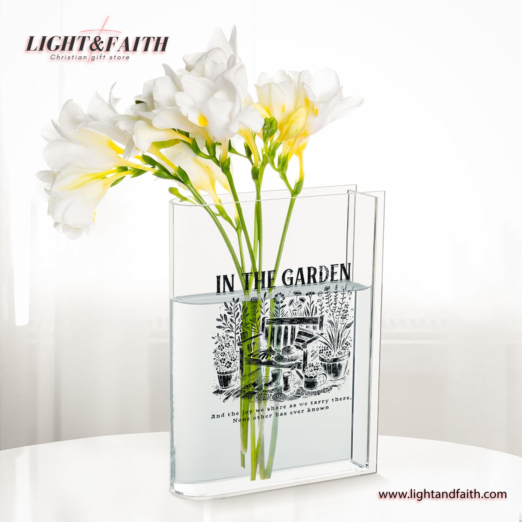 In The Garden Book Vase, Christian Book Vase, Faith Book Vase, Bible Verse Book Shaped Flower Vase